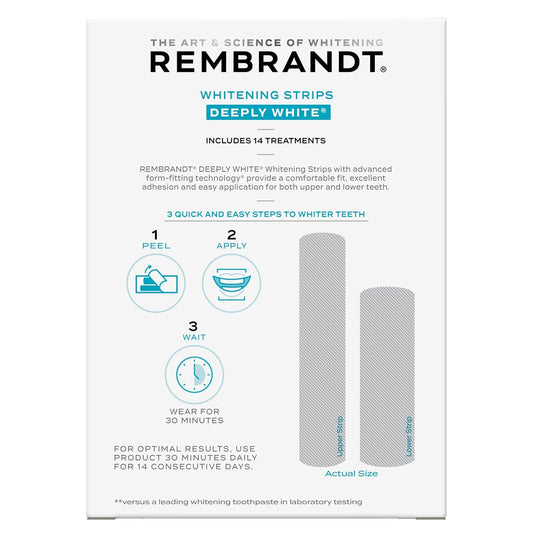 Rembrandt Teeth Whitening Strips, Deeply White, Enamel-Safe, 28 Whitening Strips (14 Treatments) - USA IMPORT -