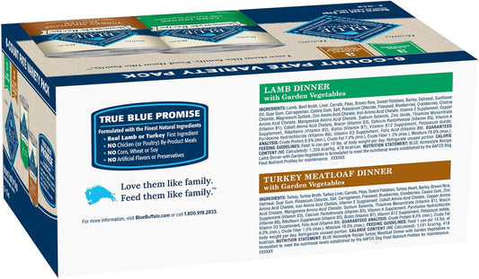 Blue Buffalo Homestyle Recipe Adult Wet Dog Food, Made with Natural Ingredients, Turkey and Lamb Dinner Variety Pack, 12.5-oz Cans (6 Count, 3 of Each) - USA IMPORT -
