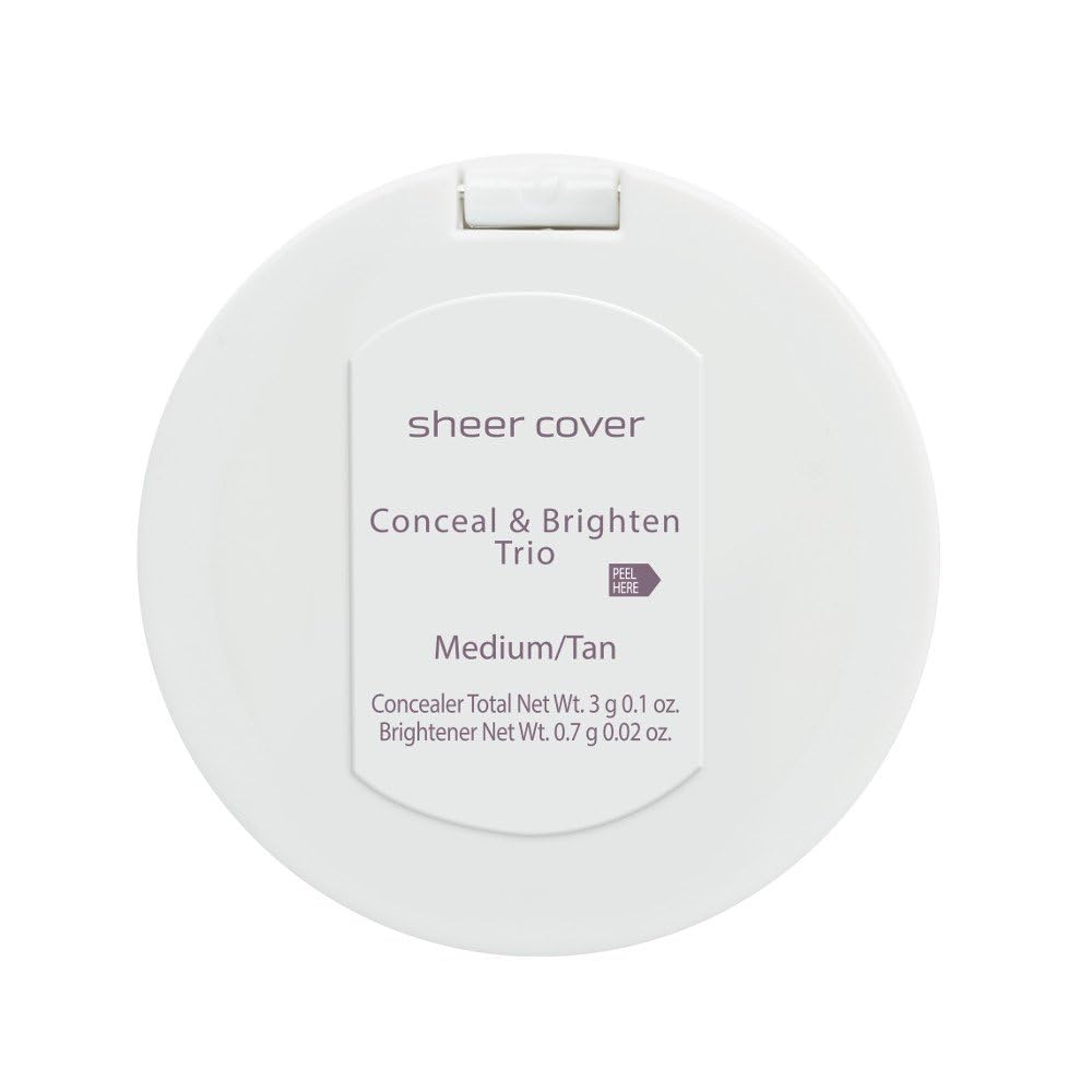 Sheer Cover Studio - Conceal and Brighten Highlight Trio - Two-Toned Concealers - Shimmering Highlighter - Medium/Tan Shade - With FREE Concealer Brush - 3 Grams