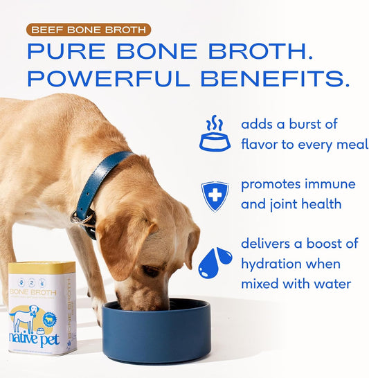 Native Pet Bone Broth for Dogs - Made with Real Beef Bone Broth, Dog Food Toppers for Picky Eaters - Provides Extra Hydration & Nutrition for Joint Strength, Immunity & Heart Health-48 Scoops - USA IMPORT -