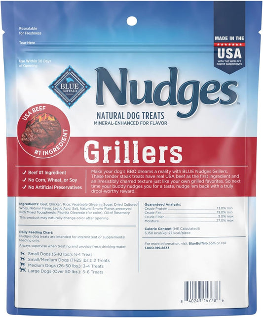 Blue Buffalo Nudges Grillers Natural Dog Treats, Made in the USA with Real Steak, 16-oz Bag - USA IMPORT -