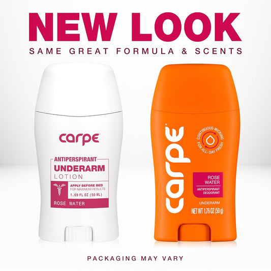 Carpe Underarm Antiperspirant and Deodorant, Clinical strength with Rose Water scent, Combat excessive sweating Stay fresh and dry, Great for hyperhidrosis - USA IMPORT -