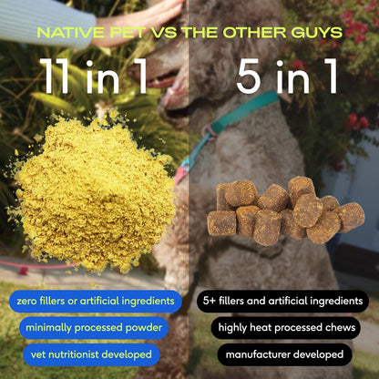 Native Pet Dog Vitamins & Supplements - 11-in-1 Vitamin Powder for Dog Food Topper - Collagen, Glucosamine, Probiotics, Omega & More- Supports Healthy Gut, Mobility & Overall Health - 30 Scoops - USA IMPORT -
