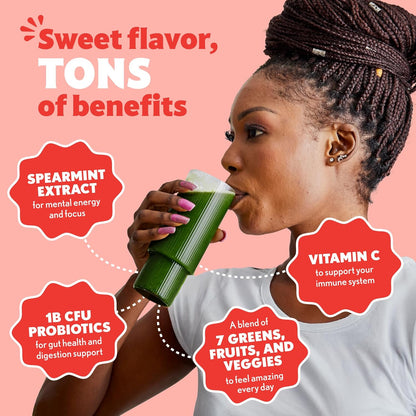 Amazing Grass Sweet Greens and Superfoods Powder for Digestive Health, Greens Powder, Digestive Enzymes, Probiotics, Spirulina, Chlorella, Peach Hibiscus, 30 Servings - USA IMPORT -