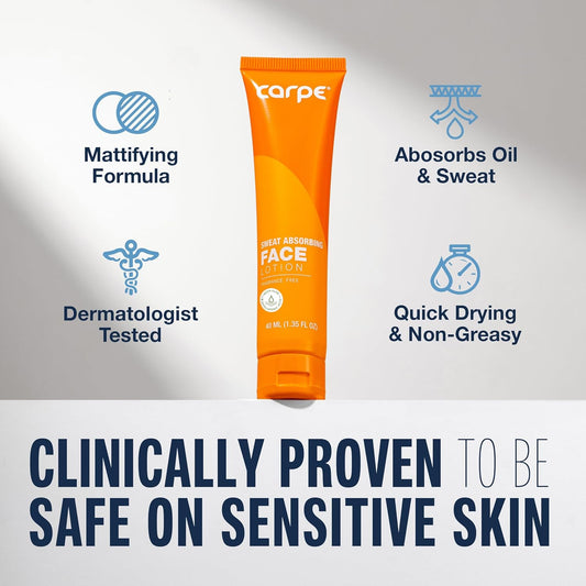 Carpe Sweat Absorbing Face Lotion for Oily Skin Control, Mattifying Face Lotion with Moisturizing Hyaluronic Acid and Squalane, Fragrance Free, 1.35 oz - USA IMPORT -