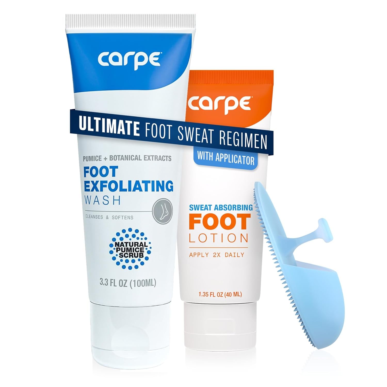 Carpe Sweat Absorbing Foot Lotion & Foot Exfoliating Scrub Regimen - A Total Solution for Sweaty Smelly Feet - USA IMPORT -