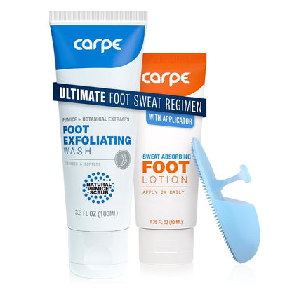 Carpe Sweat Absorbing Foot Lotion & Foot Exfoliating Scrub Regimen - A Total Solution for Sweaty Smelly Feet - USA IMPORT -
