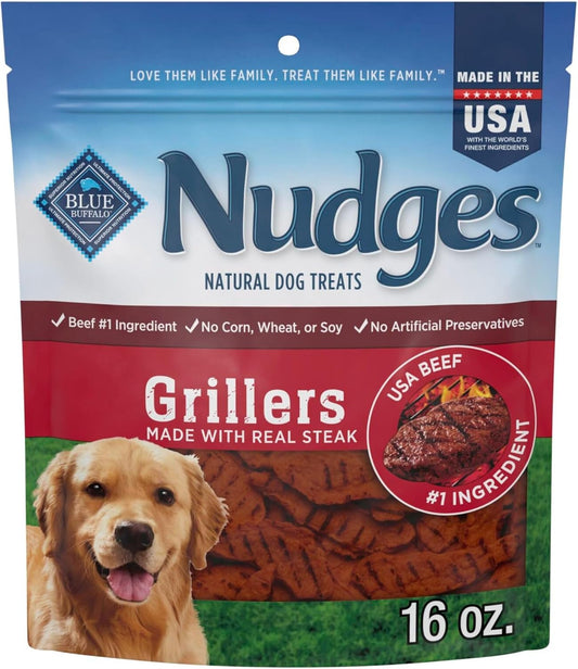 Blue Buffalo Nudges Grillers Natural Dog Treats, Made in the USA with Real Steak, 16-oz Bag - USA IMPORT -