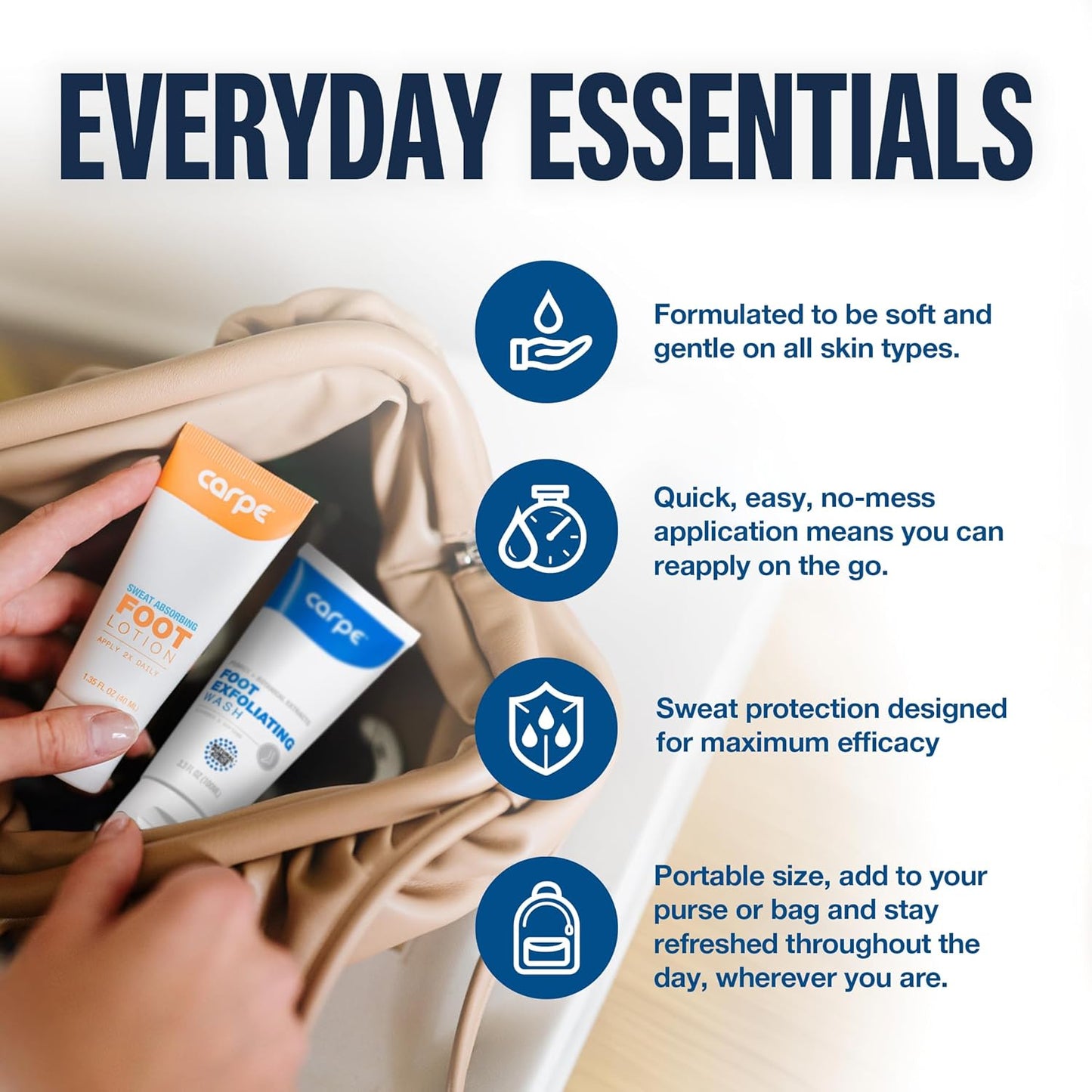 Carpe Sweat Absorbing Foot Lotion & Foot Exfoliating Scrub Regimen - A Total Solution for Sweaty Smelly Feet - USA IMPORT -