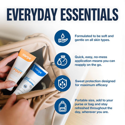 Carpe Sweat Absorbing Foot Lotion & Foot Exfoliating Scrub Regimen - A Total Solution for Sweaty Smelly Feet - USA IMPORT -