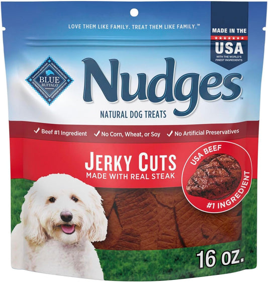 Blue Buffalo Nudges Jerky Cuts Dog Treats, Made in the USA with Natural Ingredients, Steak, 16-oz Bag - USA IMPORT -