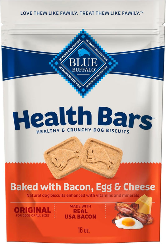 Blue Buffalo Health Bars Crunchy Dog Biscuits, Oven-Baked With Natural Ingredients, Bacon, Egg & Cheese , 16-oz Bag - USA IMPORT -