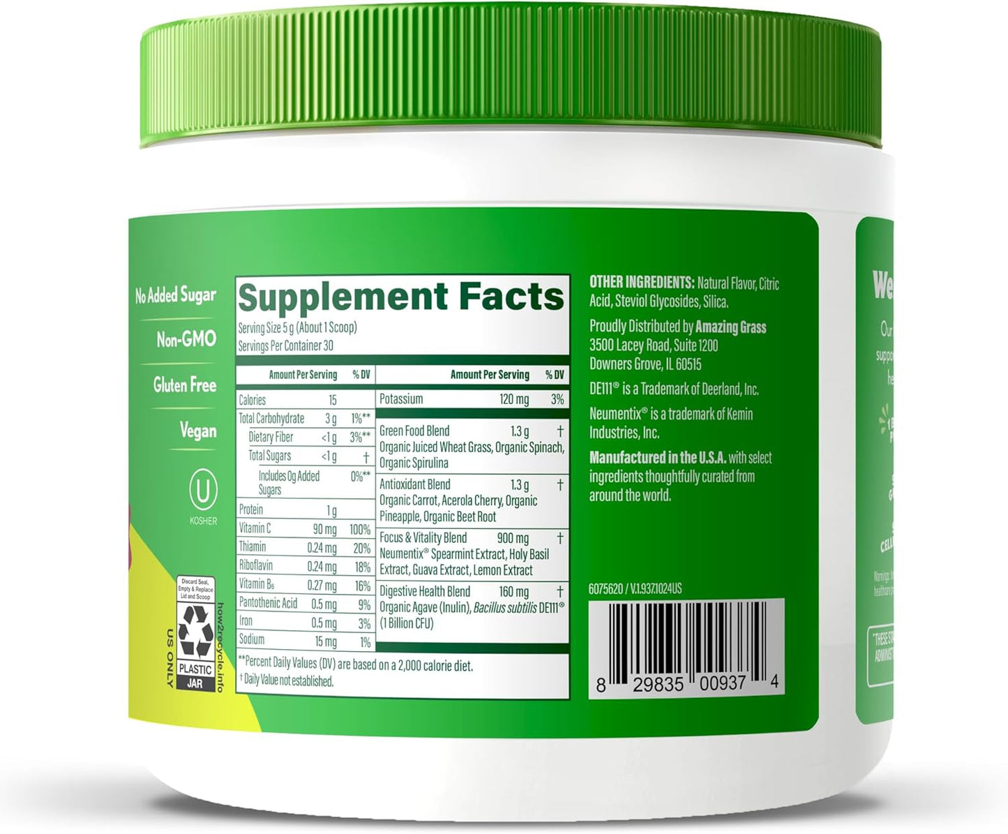 Amazing Grass Sweet Greens and Superfoods Powder for Digestive Health, Greens Powder, Digestive Enzymes, Probiotics, Spirulina, Chlorella, Tropical Lime, 30 Servings - USA IMPORT -
