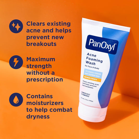 PanOxyl Acne Foaming Wash Benzoyl Peroxide 10% Maximum Strength Antimicrobial, 5.5 Oz - USA IMPORT -