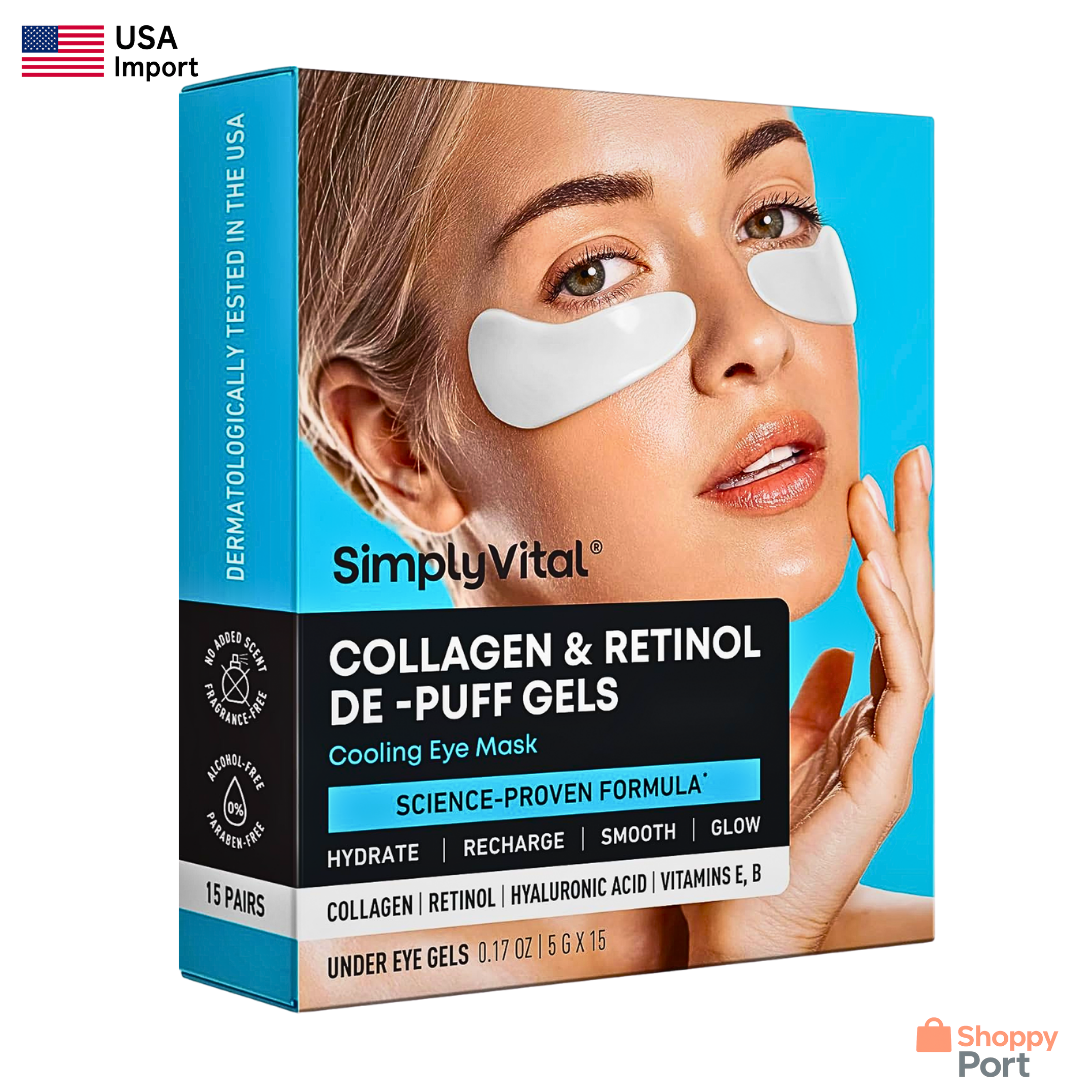 SimplyVital Under Eye Patches – Cooling Collagen & Retinol Gel Pads, 15 Pairs (USA Import)