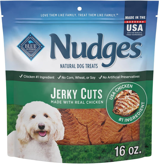Blue Buffalo Nudges Jerky Bites Dog Treats, Made in the USA with Natural Ingredients, Bite-Sized Pieces, Chicken, 16-oz Bag - USA IMPORT -