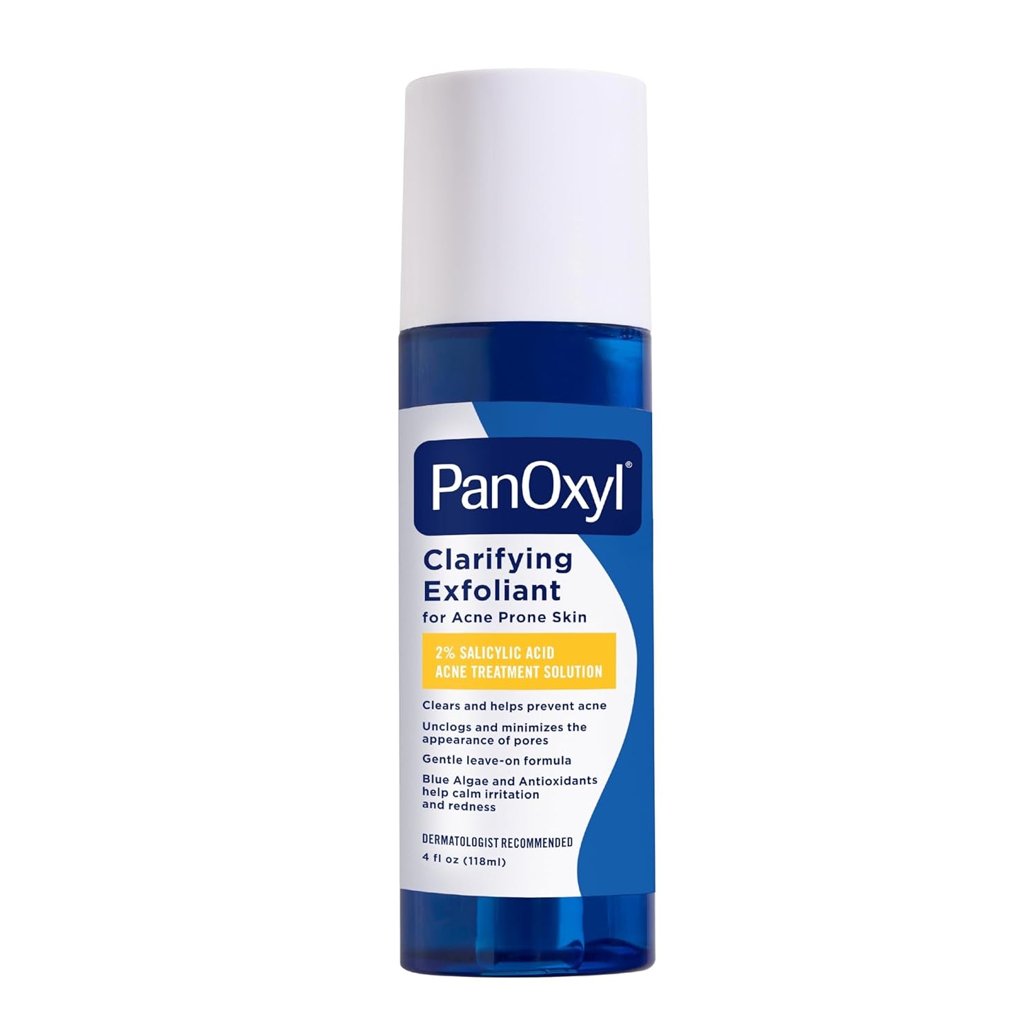 PanOxyl Clarifying Exfoliant with 2% Salicylic Acid, BHA Liquid Exfoliant for Face, Unclogs, Minimizes Appearance of Pores, Blue Algae and Antioxidants Help Calm Redness, For Acne Prone Skin, 4 fl oz - USA IMPORT -