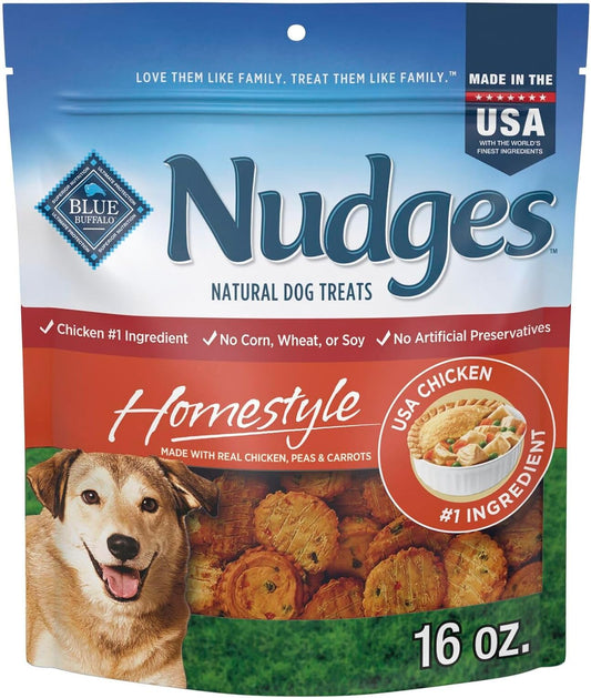 Blue Buffalo Nudges Homestyle Natural Dog Treats, Made in the USA with Real Chicken, Peas, and Carrots, 16-oz. Bag - USA IMPORT -