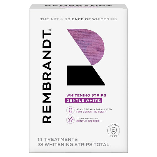 Rembrandt Teeth Whitening Strips, Gentle White, Sensitive Teeth Whitening, Gently Remove Tough Stains, Enamel-Safe, 28 Whitening Strips (14 Treatments) - USA IMPORT -