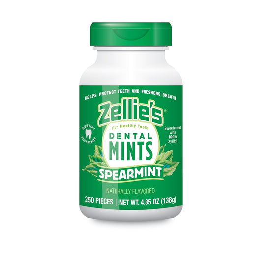 Zellie's | 100% Xylitol Spearmint Breath Mints | No Aspartame, Gluten Free, Vegan & Kosher Mints (250 Count - Pack of 1) - USA IMPORT -