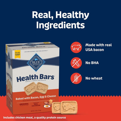 Blue Buffalo Health Bars Oven-Baked with Natural Ingredients Bacon, Egg & Cheese Crunchy Dog Biscuits, 3.5 lbs. - USA IMPORT -