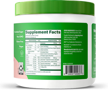 Amazing Grass Sweet Greens and Superfoods Powder for Digestive Health, Greens Powder, Digestive Enzymes, Probiotics, Spirulina, Chlorella, Peach Hibiscus, 30 Servings - USA IMPORT -