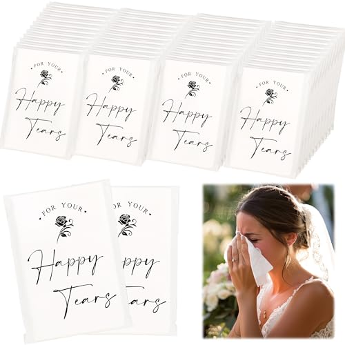 Doris Home 48pcs Happy Tears Tissues for Wedding, 3 Ply Wedding Tissues for Guests, Individual Facial Tissues for Your Happy Tears