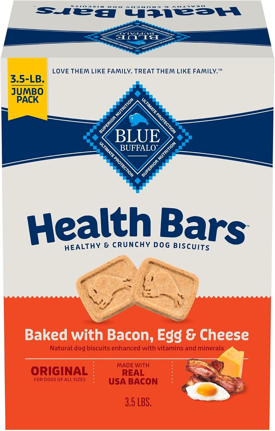 Blue Buffalo Health Bars Oven-Baked with Natural Ingredients Bacon, Egg & Cheese Crunchy Dog Biscuits, 3.5 lbs. - USA IMPORT -