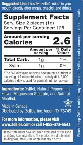 Zellie's |100% Xylitol Sugar Free Breath Mints | Non-GMO, Low-Calorie, Gluten Free, Vegan & Kosher Mints