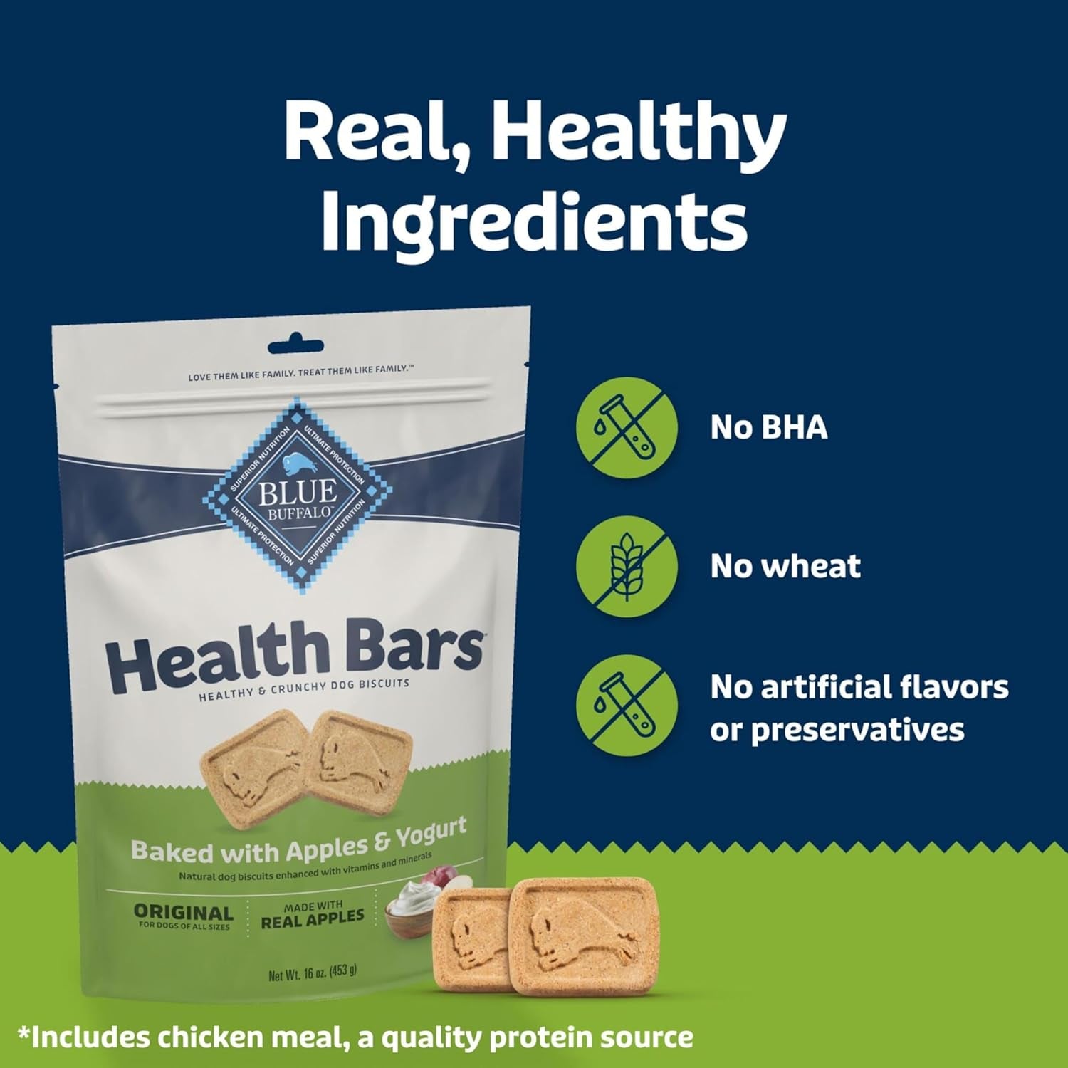 Blue Buffalo Health Bars Oven-Baked with Natural Ingredients, Apples & Yogurt Crunchy Dog Biscuits, 3.5 lbs. - USA IMPORT -