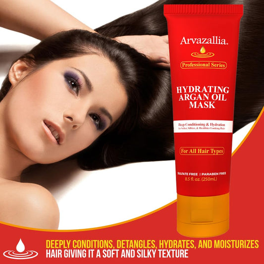 Arvazallia Hydrating Argan Oil Hair Mask and Deep Conditioner for Dry or Damaged Hair (8.5 oz Tube) - USA IMPORT -