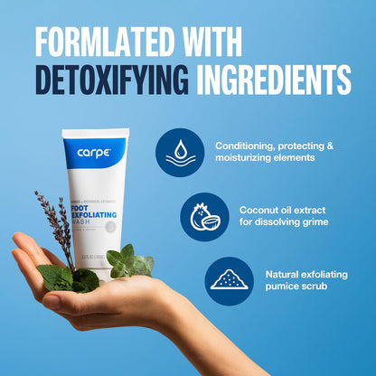 Carpe Sweat Absorbing Foot Lotion & Foot Exfoliating Scrub Regimen - A Total Solution for Sweaty Smelly Feet - USA IMPORT -