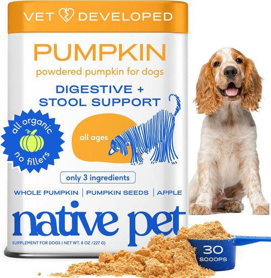 Native Pet Pumpkin for Dogs - Organic Powder Pumpkin Puree Dog Food Toppers -Rich in Fiber Supplement Powder Helps with Digestion, Nutrient Absorption, Diarrhea, Constipation & Upset Stomach-30 Scoops - USA IMPORT -