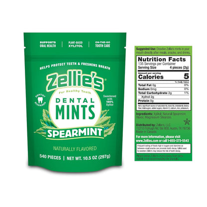 Zellie's | 100% Xylitol Spearmint Breath Mints | No Aspartame, Gluten Free, Vegan & Kosher Mints (540 Count - Pack of 1) - USA IMPORT -