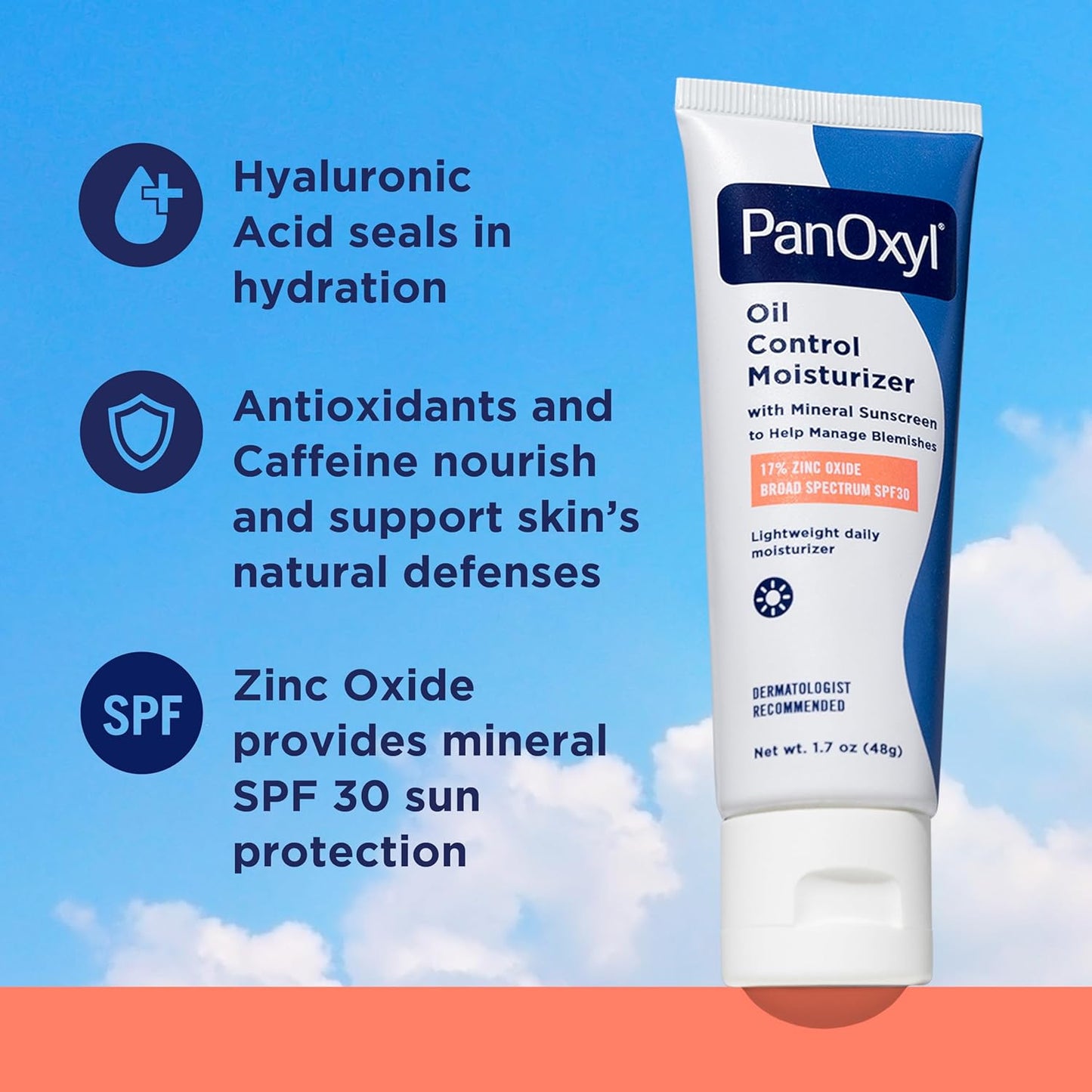 PanOxyl AM Oil Control Moisturizer, NEW Sheer Formula, Absorbs Excess Oil and Reduces Shine, with Mineral Sunscreen for Acne Prone and Oily Skin - SPF 30 - 1.7 oz - USA IMPORT -