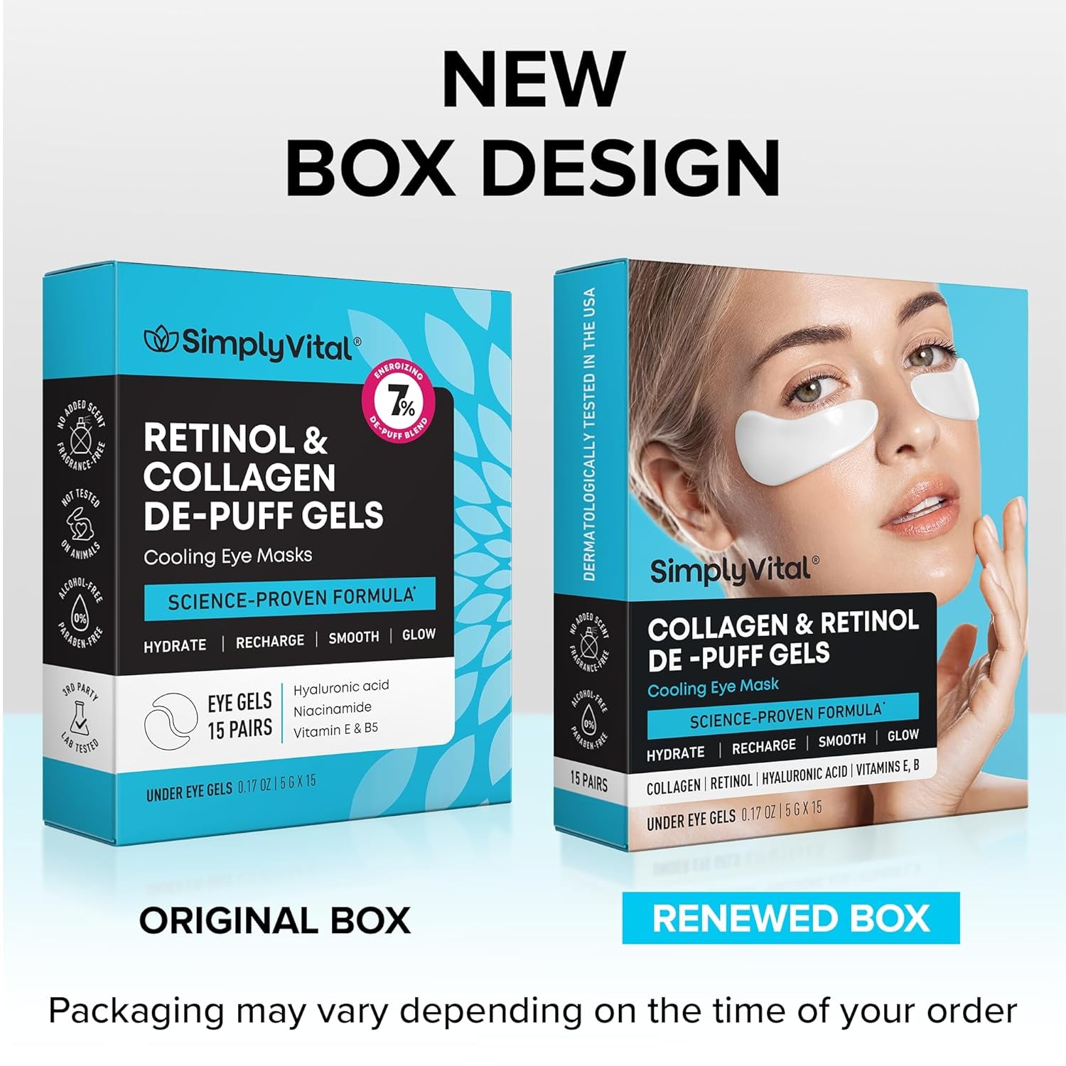 SimplyVital Under Eye Patches – Cooling Collagen & Retinol Gel Pads, 15 Pairs (USA Import)