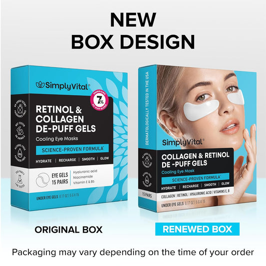 SimplyVital Under Eye Patches – Cooling Collagen & Retinol Gel Pads, 15 Pairs (USA Import)