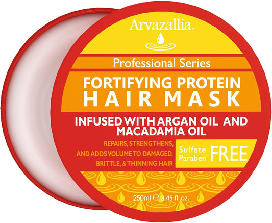 Arvazallia Fortifying Protein Hair Mask and Deep Conditioner with Argan Oil and Macadamia Oil Hair Repair Treatment for Damaged, Brittle, or Thinning Hair - Promotes Natural Hair Growth - USA IMPORT -