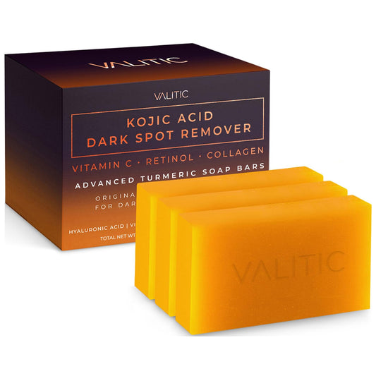 VALITIC - Kojic Acid Soap Stick to Remove Dark Spots, Vitamin C, Retinol, Collagen and Turmeric (Original Japanese)