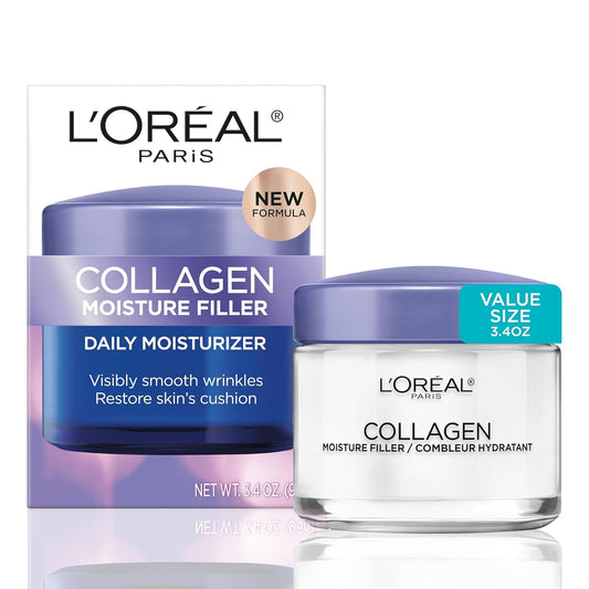 L'Oreal Paris Collagen Moisture Filler Face Cream, Anti-Aging Face Moisturizer, Non-Greasy Skin Care Formula For Up to 48HR Hydration, 3.4 Oz - USA IMPORT -