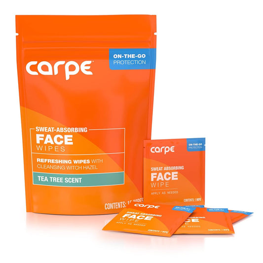 Carpe Sweat Absorbing Face Wipes (15 Facial Wipes). Witch Hazel & Tea Tree Oil Wipes Infused with Eucalyptus. Energizing, Refreshing, and Soothing. Sweat and Oil Control - USA IMPORT -
