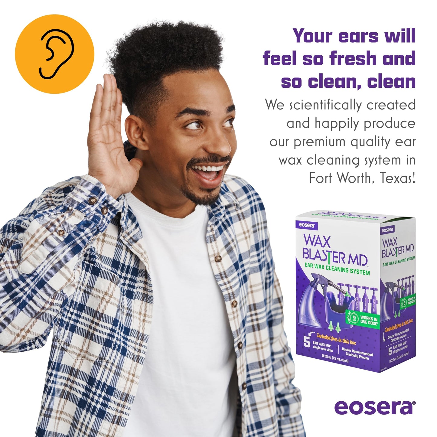 eosera® Wax Blaster MD®- Ear Wax Cleaning System with 5-ct Single Use Vials - Complete Earwax Irrigation Kit for Stubborn and Routine Earwax Cleaning - Clinically Proven Results