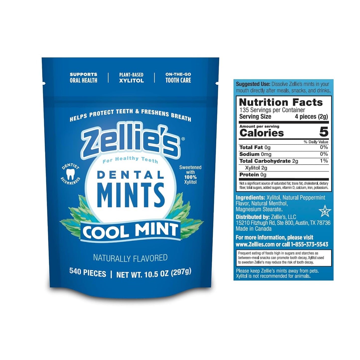 Zellie's | 100% Xylitol Cool Mint Breath Mints | No Aspartame, Gluten Free, Vegan & Kosher (540 Count - Pack of 1) - USA IMPORT -