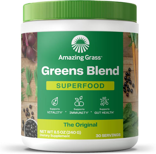 Amazing Grass Greens Blend Superfood: Greens Powder Mix for Energy, with Organic Spirulina, Chlorella, Beet Root Powder, Digestive Enzymes & Probiotics, Original, 30 Servings (Packaging May Vary) - USA IMPORT -