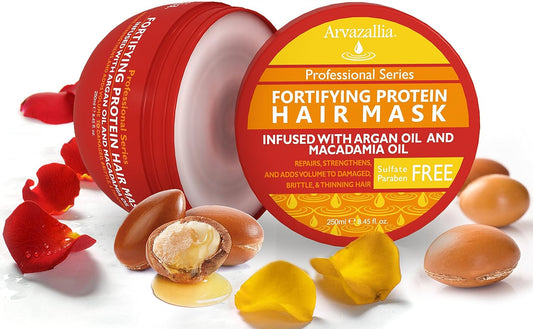 Arvazallia Fortifying Protein Hair Mask and Deep Conditioner with Argan Oil and Macadamia Oil Hair Repair Treatment for Damaged, Brittle, or Thinning Hair - Promotes Natural Hair Growth - USA IMPORT -