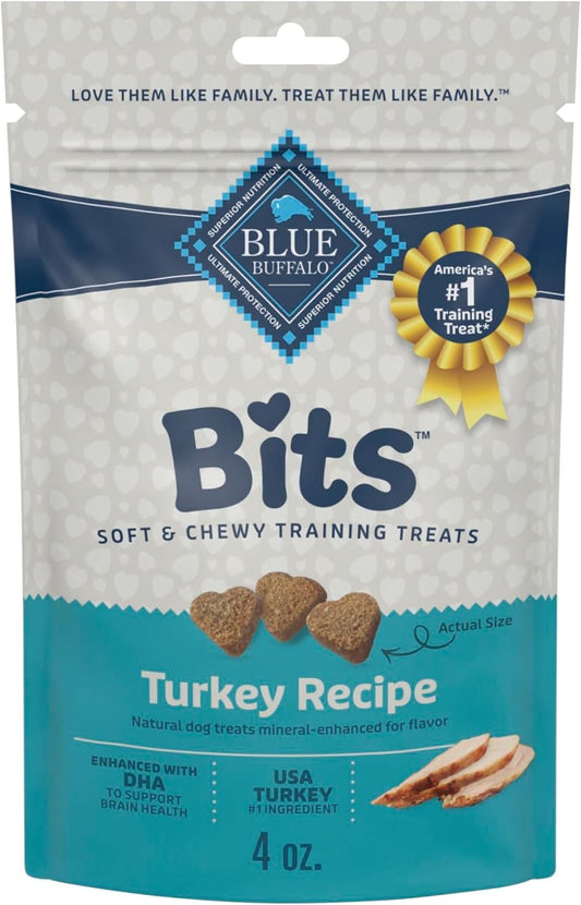 Blue Buffalo Bits Soft Dog Treats for Training, Made With Natural Ingredients & Enhanced with DHA, Turkey Recipe, 4-oz Bag - USA IMPORT -
