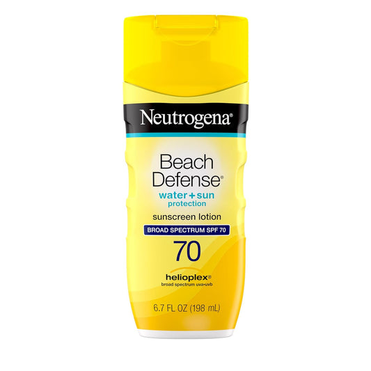 Neutrogena Sunscreen Lotion Beach Defense SPF 70, Face & Body Sunscreen, Broad Spectrum, Fast Absorbing, 6.7 Fl Oz, Water Resistant 80 Min, Oil-Free, Oxybenzone & Octinoxate Free - USA IMPORT -