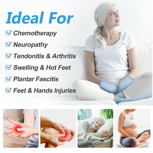 RelaxCoo Cold Therapy Socks & Gloves for Chemotherapy Neuropathy, Chemo Care Package for Women and Men, Foot & Hand Ice Pack Wrap for Plantar Fasciitis, Carpal Tunnel, Arthritis Hand Pain Relie