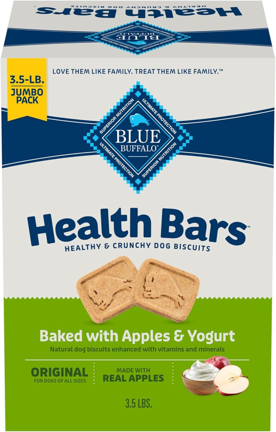 Blue Buffalo Health Bars Oven-Baked with Natural Ingredients, Apples & Yogurt Crunchy Dog Biscuits, 3.5 lbs. - USA IMPORT -
