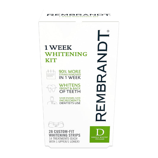 REMBRANDT Deeply White + Peroxide 1 Week Teeth Whitening Kit, Removes Tough Stains, Enamel-Safe, 28 Custom-Fit Whitening Strips (14 Treatments) - USA IMPORT -